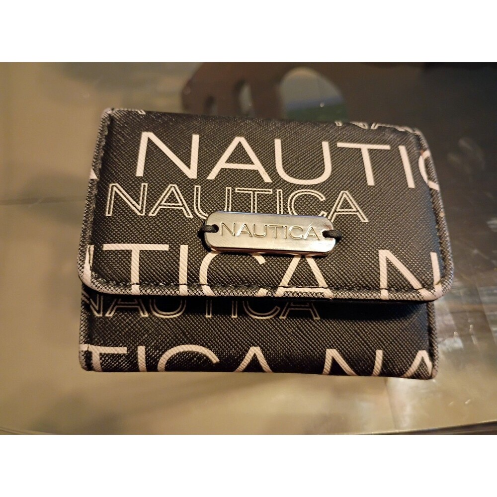 Nautical Women's Tri_fold Snap Black+ White Signature Wallet RFID Protection